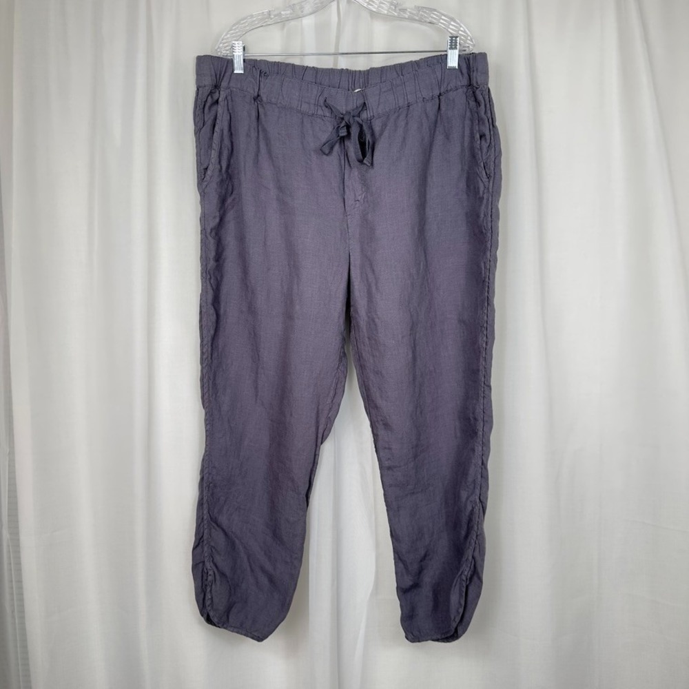 Caslon Womens Linen Pull On Cropped Pants XXL Gray Drawstring Tulip Hem Pockets